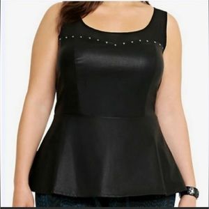TORRID Black Faux Leather Studded Peplum Tank 3X